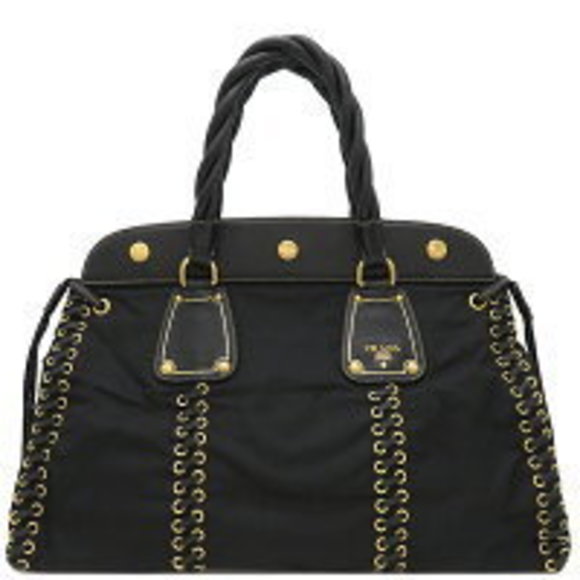 Prada Tessuto lace up nylon handbag black - Picture 1 of 9